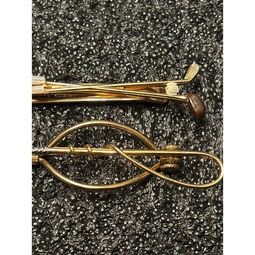 VTG Swank Tie Clip Lot Golf Clubs Fishing Rod Gold Tone‎ dad grandpa retirement
